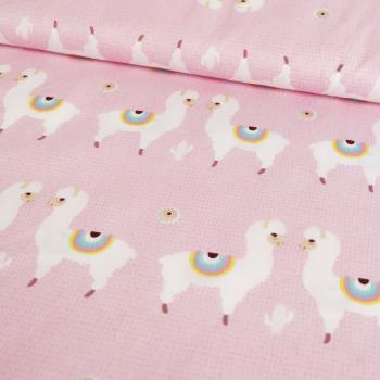 Baumwoll Druck Lama auf Rosa